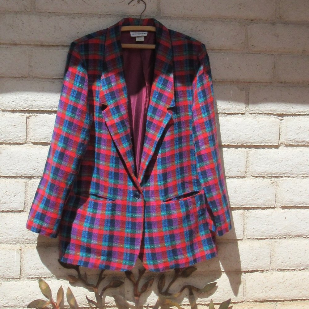 Intriguing Threads Vintage Checked Jacket Lined M… - image 1